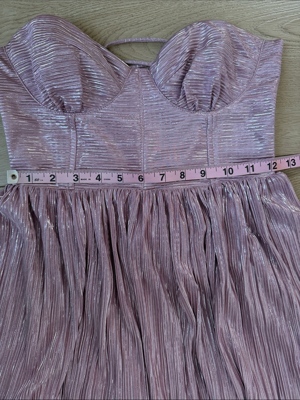 NWT Sabina Musayev metallic pink Tiered Pleated lace back Bustier Maxi Dress S - Picture 7 of 12